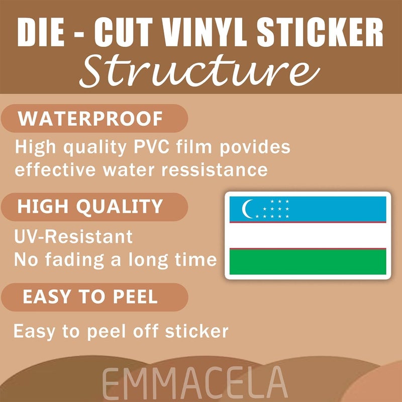 EMMACELA (3PCS) Uzbekistan Flag stickers, Countries Flag Stickers - Waterproof Vinyl Decals For Laptops, Tumblers, Water Bottles, Books, Scrapbooks, Size 3 x 1.5 Inch - Image 3